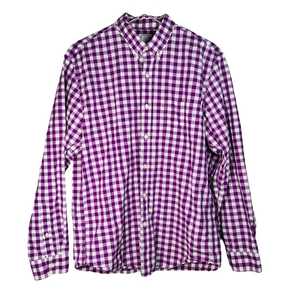 J. Crew Large Men Cotton Purple Gingham Checkered Long Sleeve Shirt